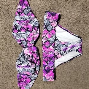 Roxy M bandeau bathing suit snakeskin